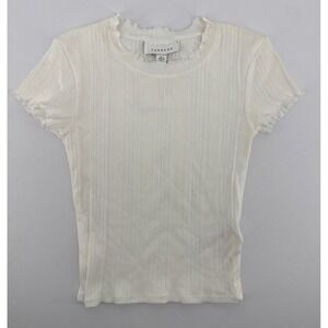 Topshop Girls White Ribbed Lettuce Edge Baby Tee Short Sleeve Shirt Size US 4